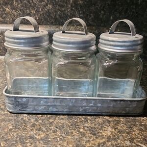 Rustic Farmhouse Galvanized Glass Jar Set